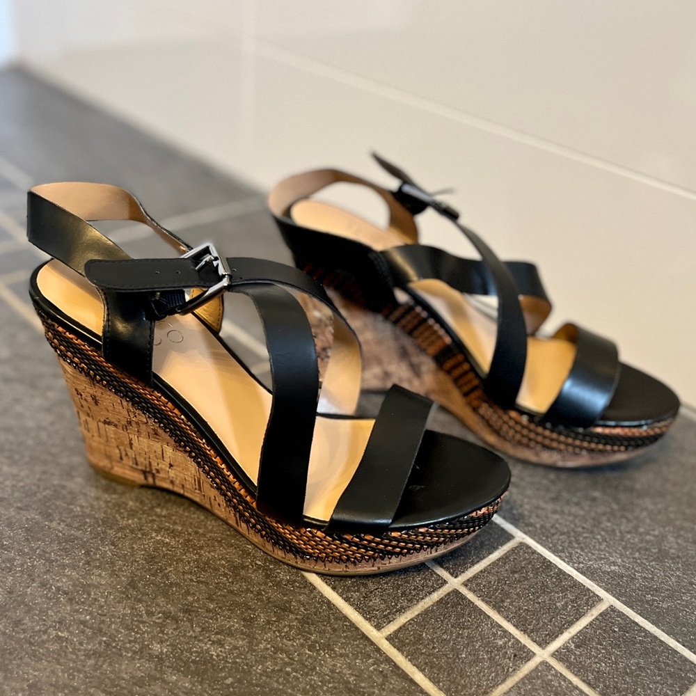 Franco Sarto Black Wedges size 7.5
